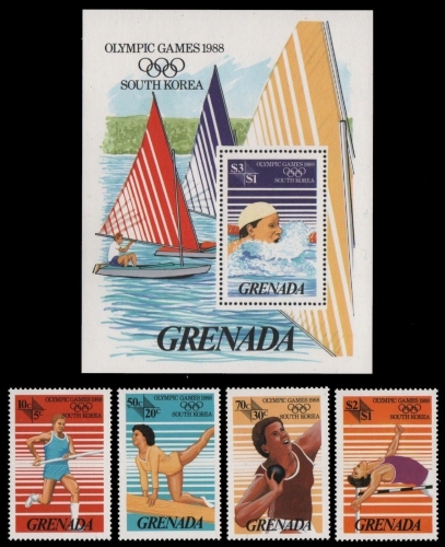 Grenada 1986 - Mi-Nr. 1538-1541 & Block 171 ** - MNH - Olympia Seoul