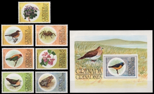 Grenada-Grenadinen 1976 - Mi-Nr. 149-155 & Block 17 ** - MNH - Fauna - Flora