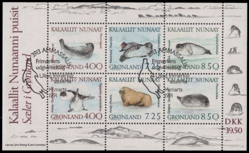 Grönland 1991 - Mi-Nr. Block 3 gest / used - Robben / Seals