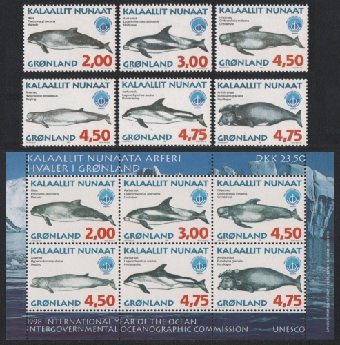Grönland 1998 - Mi-Nr. 316-321 & Block 14 ** - MNH - Wale / Whales