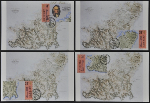 Guernsey 1987 - Mi-Nr. 385-388 - 4 Maxikarten - Landkarten / Maps