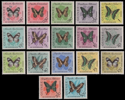 Guinea 1963 - Mi-Nr. 183-199 ** - MNH - Schmetterling / Butterfly