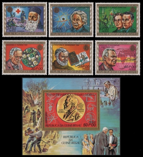 Guinea-Bissau 1977 - Mi-Nr. 426-431 A & Block 54 A ** - MNH - Nobel-Preisträger