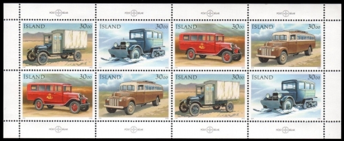 Island 1992 - Mi-Nr. 770-773 ** - MNH - Kleinbogen - Autos / Cars