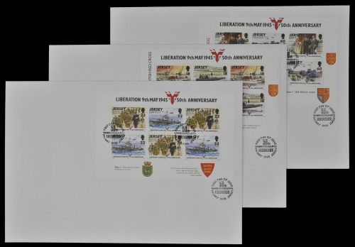Jersey 1995 - Mi-Nr. 695-700 - Markenheftblatt H 15 - H 17 - Befreiung - 3 FDCs