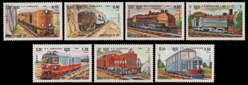 Kambodscha 1984 - Mi-Nr. 584-590 ** - MNH - Lokomotiven / Locomotives