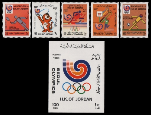 Jordanien 1988 - Mi-Nr. 1406-1410 & Block 60 ** - MNH - Olympia Seoul