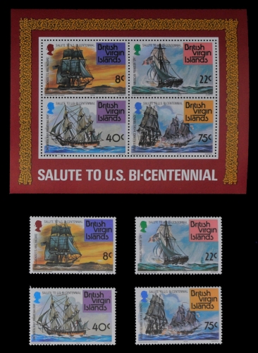 Jungferninseln 1976 - Mi-Nr. 309-312 & Block 7 ** - MNH - Schiffe / Ships