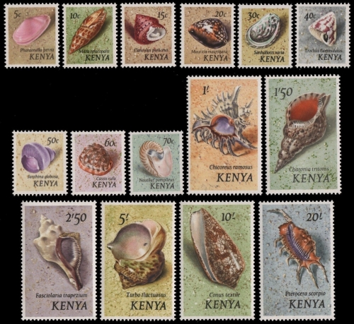 Kenia 1971 - Mi-Nr. 36-50 ** - MNH - Meeresschnecken / Marine snails (I)