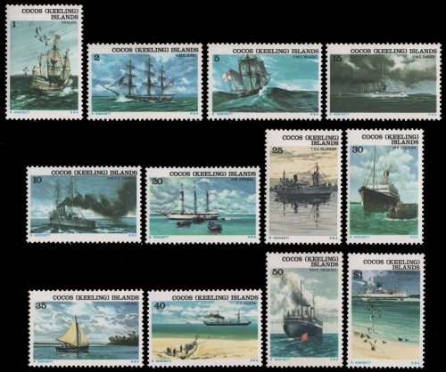 Kokos-Inseln 1976 - Mi-Nr. 20-31 ** - MNH - Schiffe / Ships