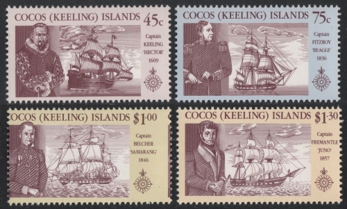 Kokos-Inseln 1990 - Mi-Nr. 228-231 A ** - MNH - Schiffe / Ships