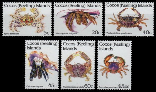 Kokos-Inseln 1992 - Mi-Nr. 260-265 ** - MNH - Krabben / Crabs