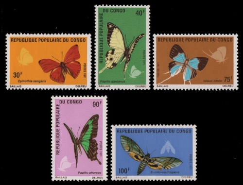 Kongo-Brazzaville 1971 - Mi-Nr. 323-327 ** - MNH - Schmetterling / Butterfly