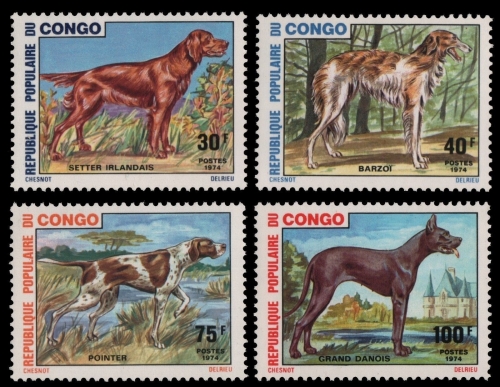 Kongo-Brazzaville 1974 - Mi-Nr. 441-444 ** - MNH - Hunde / Dogs