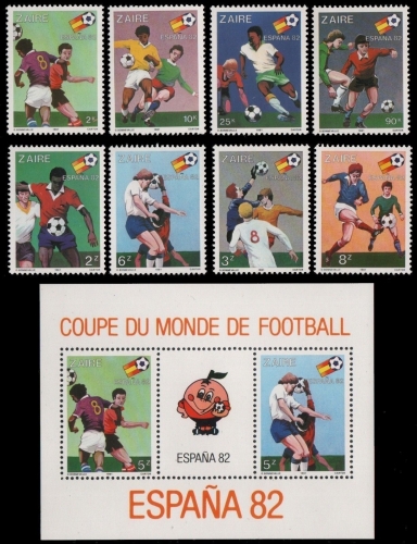 Kongo-Zaire 1981 - Mi-Nr. 722-729 & Block 40 ** - MNH - Fußball / Soccer