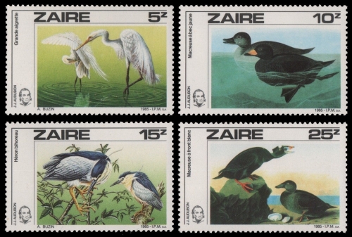 Kongo-Zaire 1985 - Mi-Nr. 904-907 ** - MNH - Vögel / Birds - Audubon