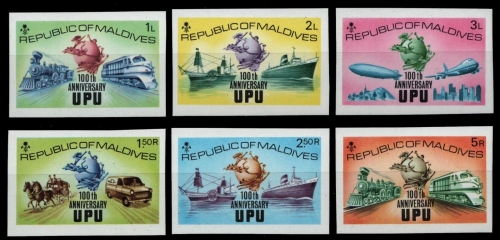 Malediven 1974 - Mi-Nr. 514-519 B ** - MNH - ungez. / imp. - Transport - UPU