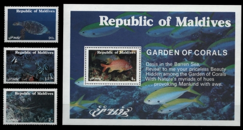 Malediven 1980 - Mi-Nr. 919-921 & Block 73 ** - MNH - Marine life