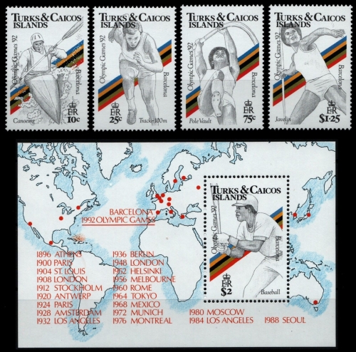 Turks- & Caicos 1991 - Mi-Nr. 964-967 & Block 96 ** - MNH - Olympia Barcelona