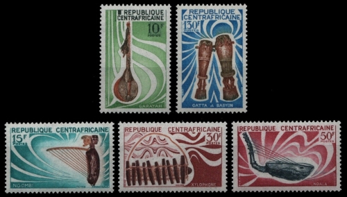 Zentralafrikanische Rep. 1970 - Mi-Nr. 202-206 ** - MNH - Musikinstrumente