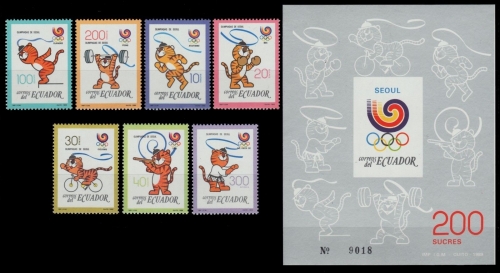 Ecuador 1989 - Mi-Nr. 2104-2110 & Block 133 ** - MNH - Olympia Seoul