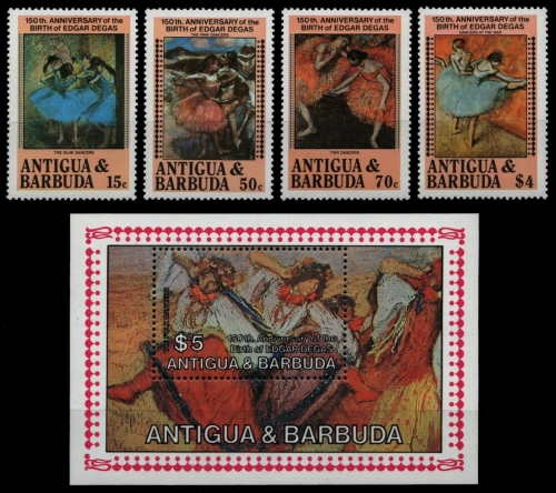Antigua 1984 - Mi-Nr. 809-812 & Block 84 ** - MNH - Gemälde - Degas