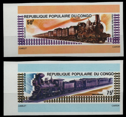 Kongo-Brazzaville 1975 - Mi-Nr. 460-461 B ** - MNH - ungezähnt / imp - Eisenbahn