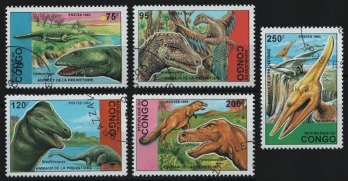 Kongo-Brazzaville 1993 - Mi-Nr. 1398-1402 gest / used - Prähistorische Tiere