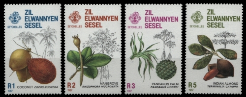 Äußere Seychellen 1987 - Mi-Nr. 133-136 ** - MNH - Bäume / Trees
