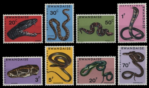 Ruanda 1967 - Mi-Nr. 201-208 A ** - MNH - Schlangen / Snakes