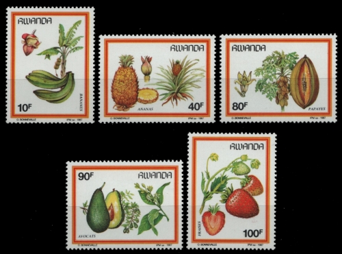 Ruanda 1987 - Mi-Nr. 1370-1374 ** - MNH - Früchte / Fruits