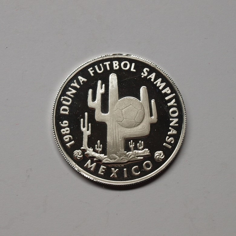 Trkei 1986 10000 Lira Fuball WM Mexiko Kaktus, 925er Silber PP - Aix  Phila Shop