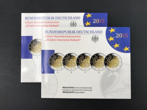 Bund 2015 2 Euro Gedenkmünzenset "25 Jahre Deutsche Einheit" spiegelglanz