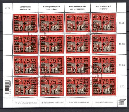 Schweiz Bogen MiNr. 2531 gestempelt 175 J, Schweizer Briefm. Goldaufdruck