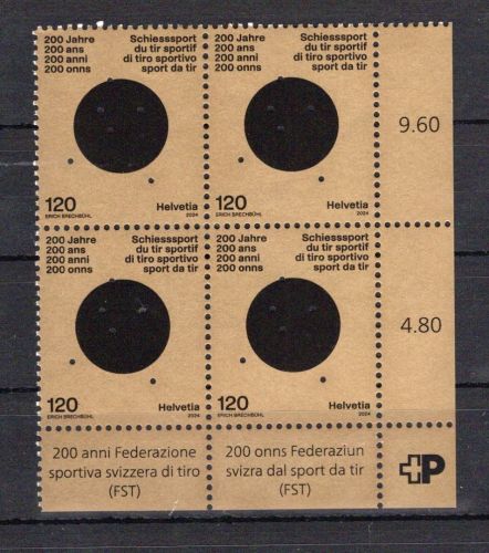 Schweiz MiNr. 2943 Eckrand-Viererblock unten rechts postfrisch Schießsport