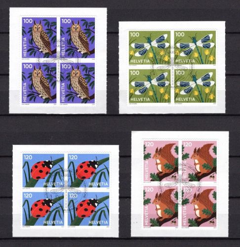 Schweiz selbstklebend MiNr. 2954-2957 Viererblock-Satz gestempelt Tiere