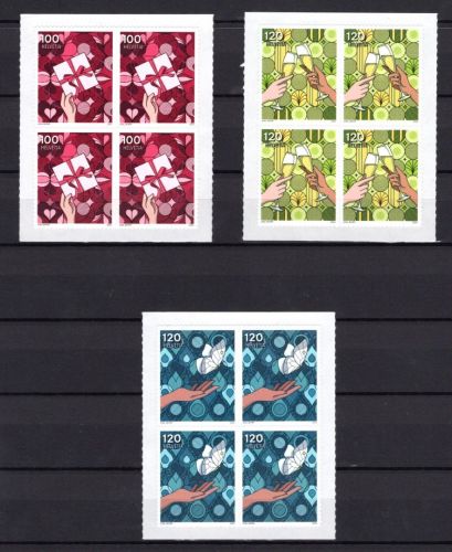 Schweiz selbstklebend MiNr. 2909-2911 Viererblock-Satz postfrisch Grußmarken