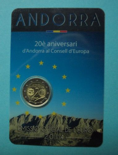 Andorra 2014 Coincard 2 € Gedenkmünze Beitritt Europarat BU