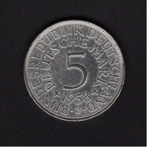 Bund 1958 J 5 DM Silberadler