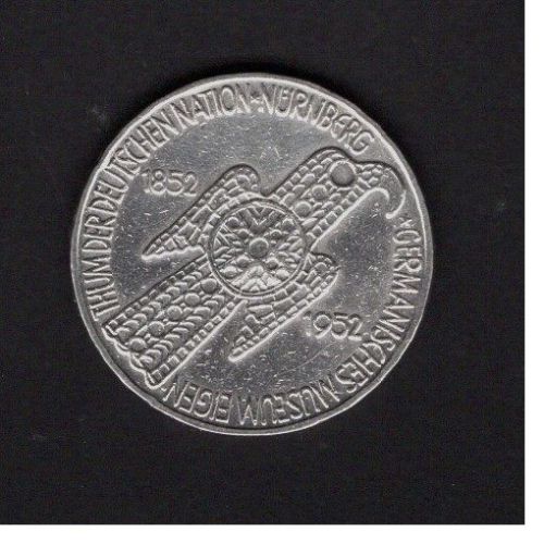 Bund 1952 5 DM Germanisches Museum, Originalmünze!