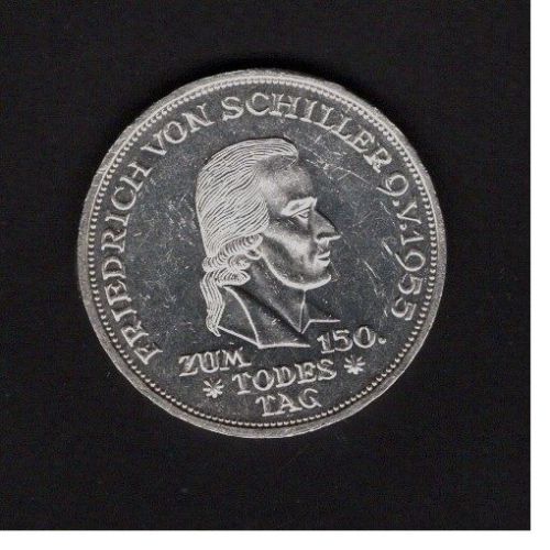 Bund 1955 5 DM Friedrich von Schiller, Originalmünze!