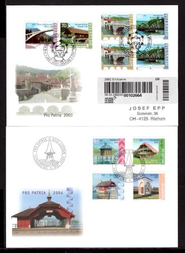 Schweiz MiNr. 1832-35 + 1874-77 Ersttagsbriefe/ FDC Pro Patria 2003/2004