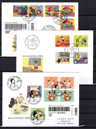 Schweiz MiNr. 1853-56 + 1902-05 + 1941-44 FDC Pro Juventute 2003-2005