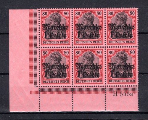 Dt. APA Marokko MiNr. 54 x postfrisch 6er Block Eckrand ul gefaltet
