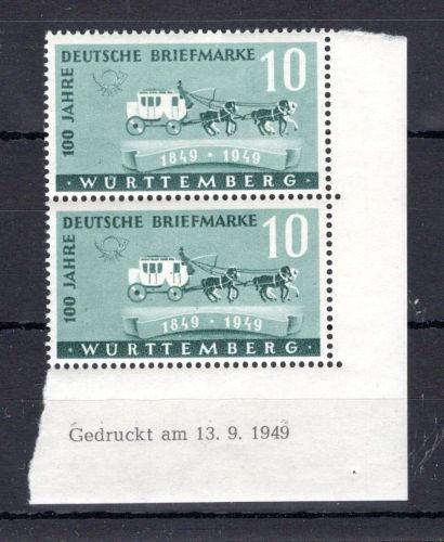 franz. Zone Württemberg MiNr. 49 Bru postfrisch im senkr. Paar ungefaltet