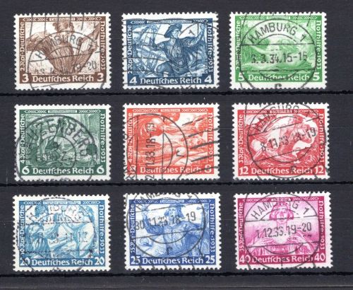 Deutsches Reich MiNr. 499-507 A Vollstempel Deutsche Nothilfe, geprüft