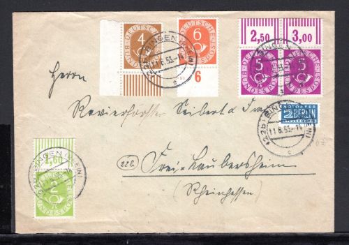 Bund MiNr. 123, 124, 125 (2x) 126 Mischfrankatur