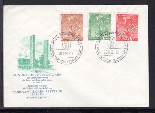 Berlin MiNr. 88-90 Ersttagsbriefe/ FDC Vorolympische Festtage