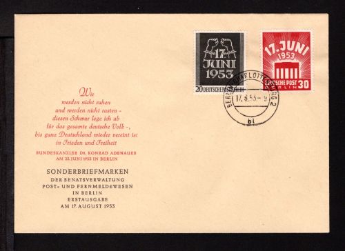 Berlin MiNr. 110-111 Ersttagsbriefe/ FDC 17. Juni