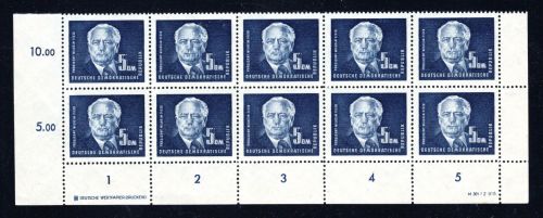 DDR MiNr. 255 DV/ DZ postfrisch 10er Bogenteil